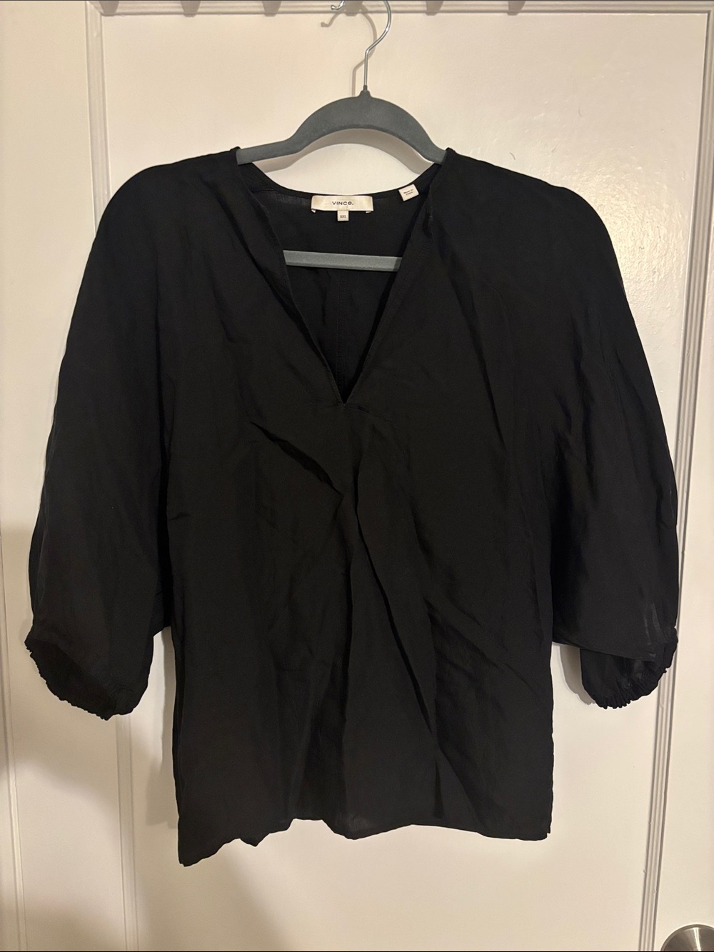Vince Black V-Neck Balloon Sleeve Top